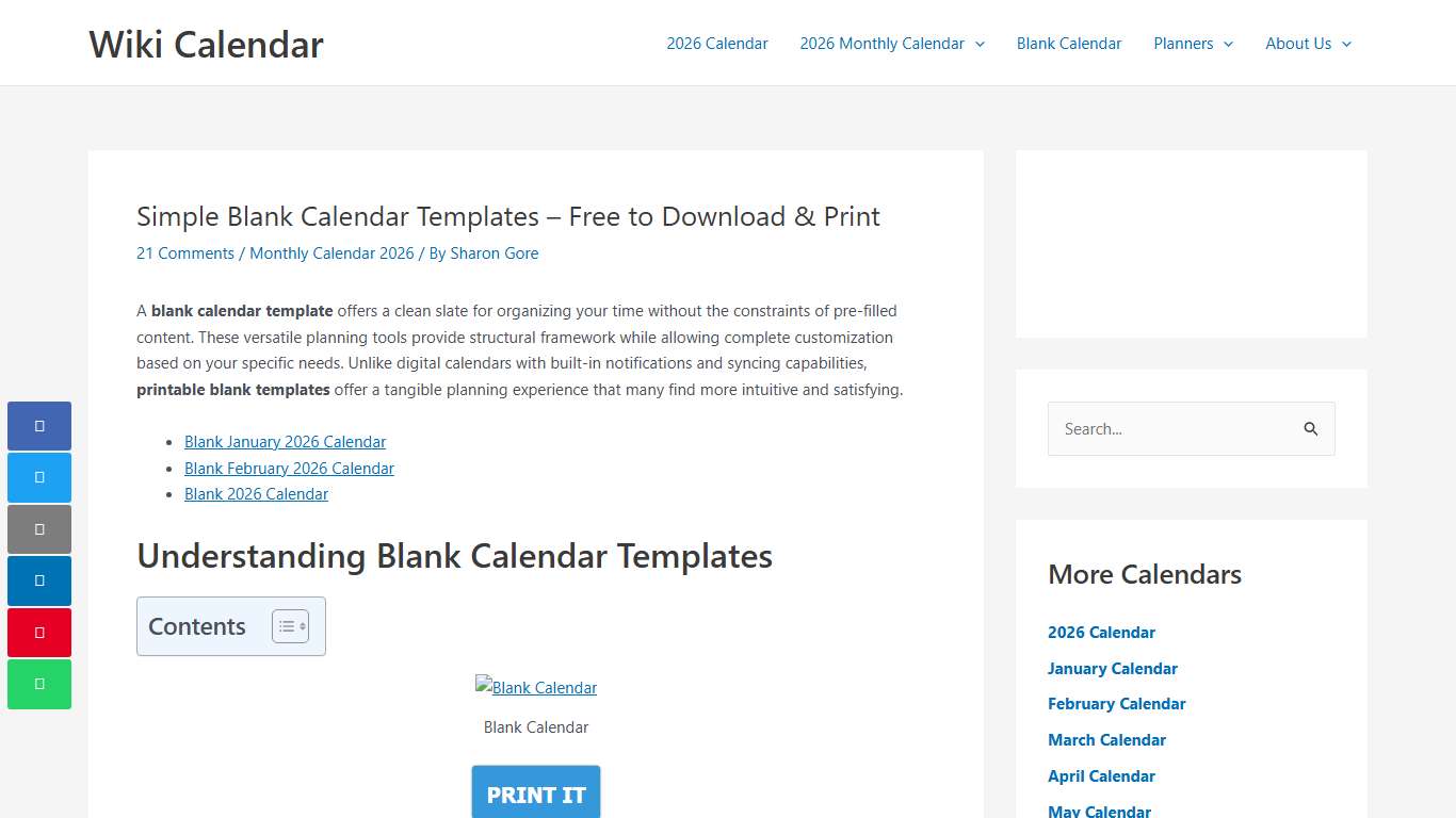 Simple Blank Calendar Templates – Free to Download & Print